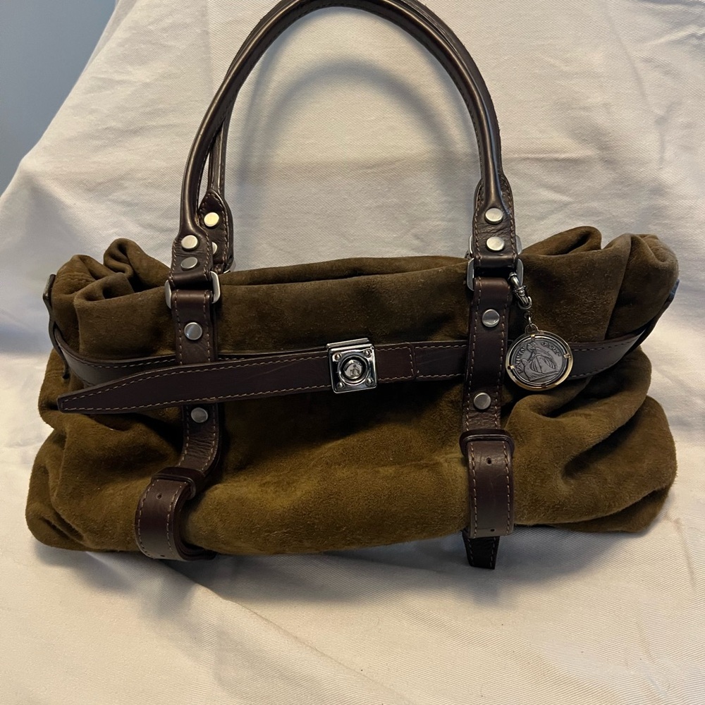 Lanvin Brown Suede Handbag with Leather Accents